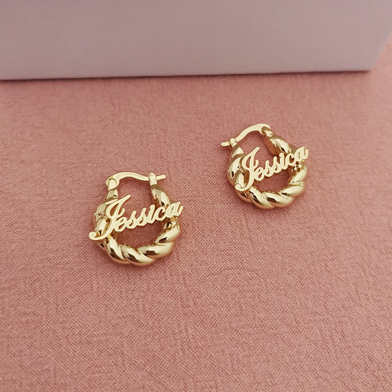 IL - Special Gold Loop Engraved Earrings