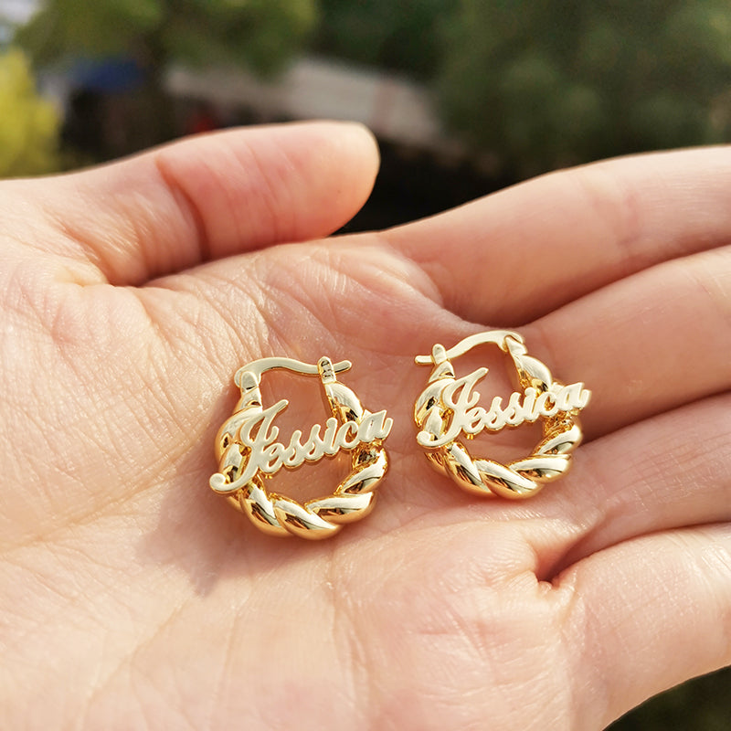 IL - Special Gold Loop Engraved Earrings