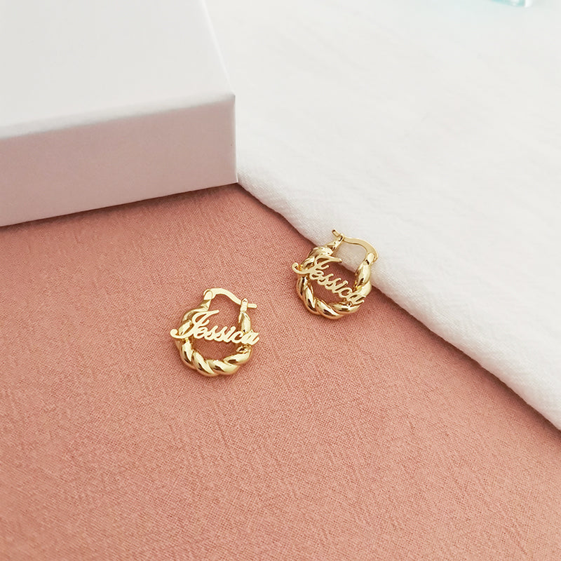 IL - Special Gold Loop Engraved Earrings