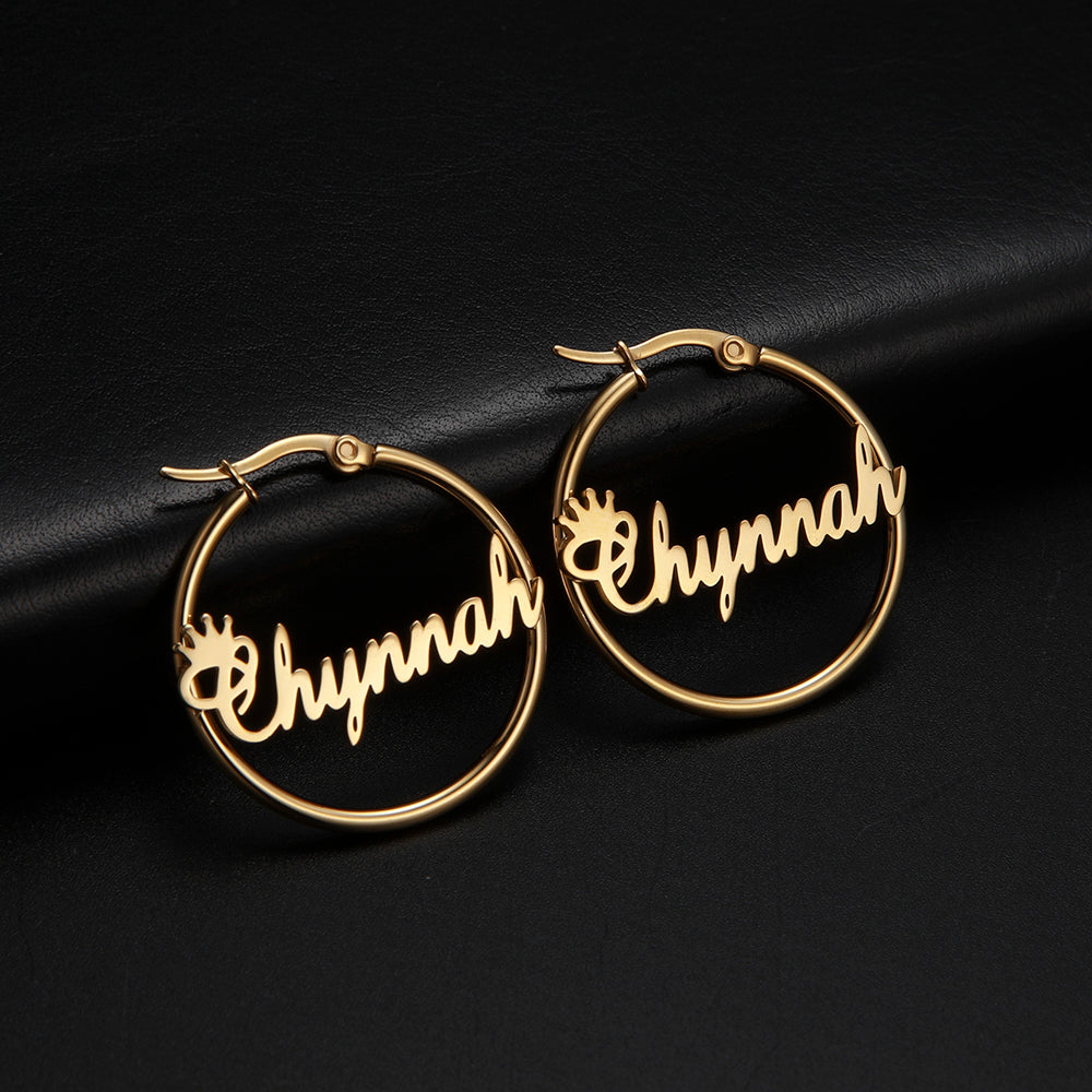 IL - Custom Exclusive Gold Hoop Etched Earrings