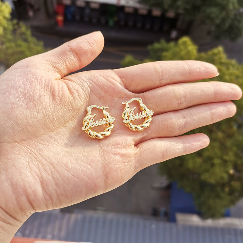 IL - Special Gold Loop Engraved Earrings