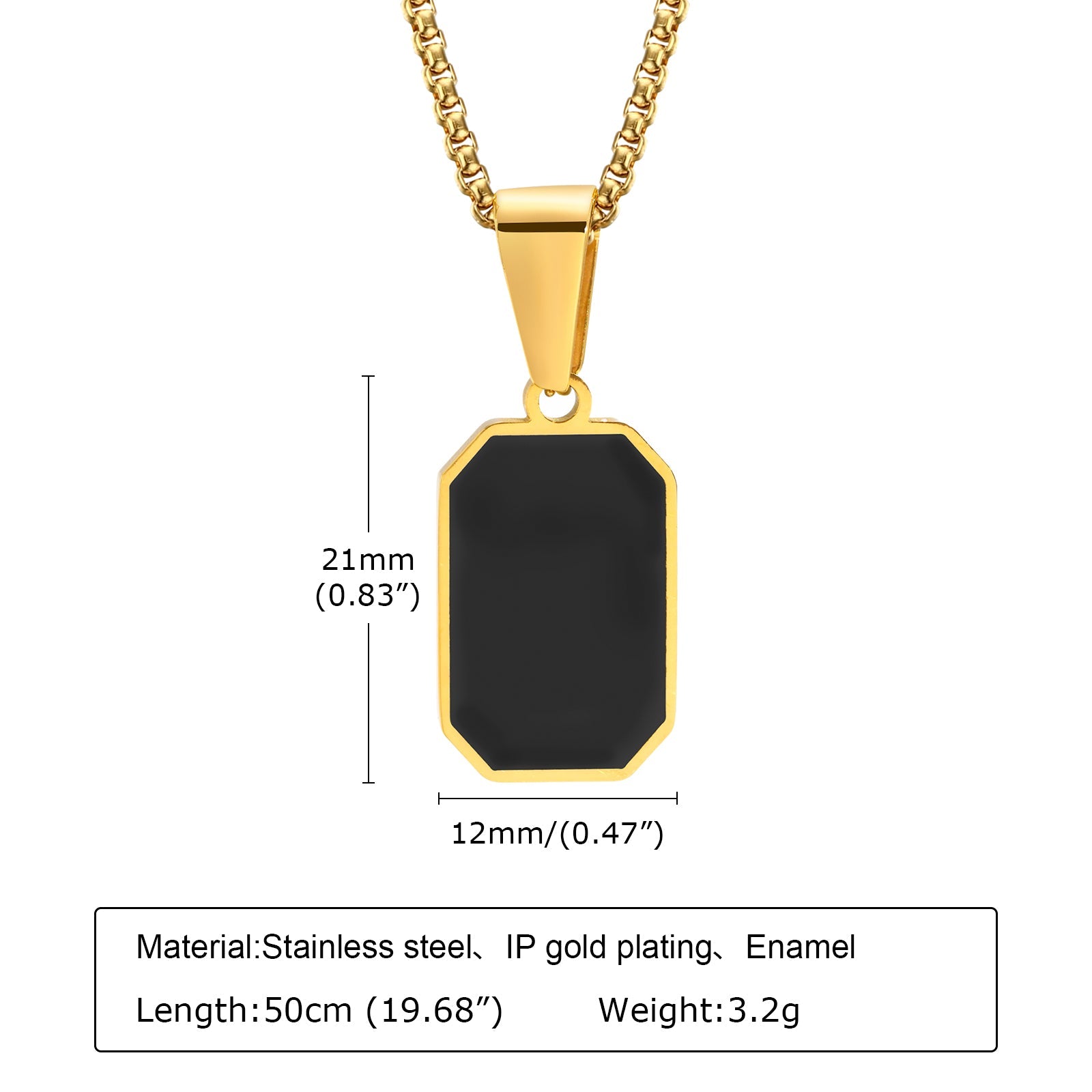 IL - Geometric Square Necklace with Black Enamel Rectangle Pendant