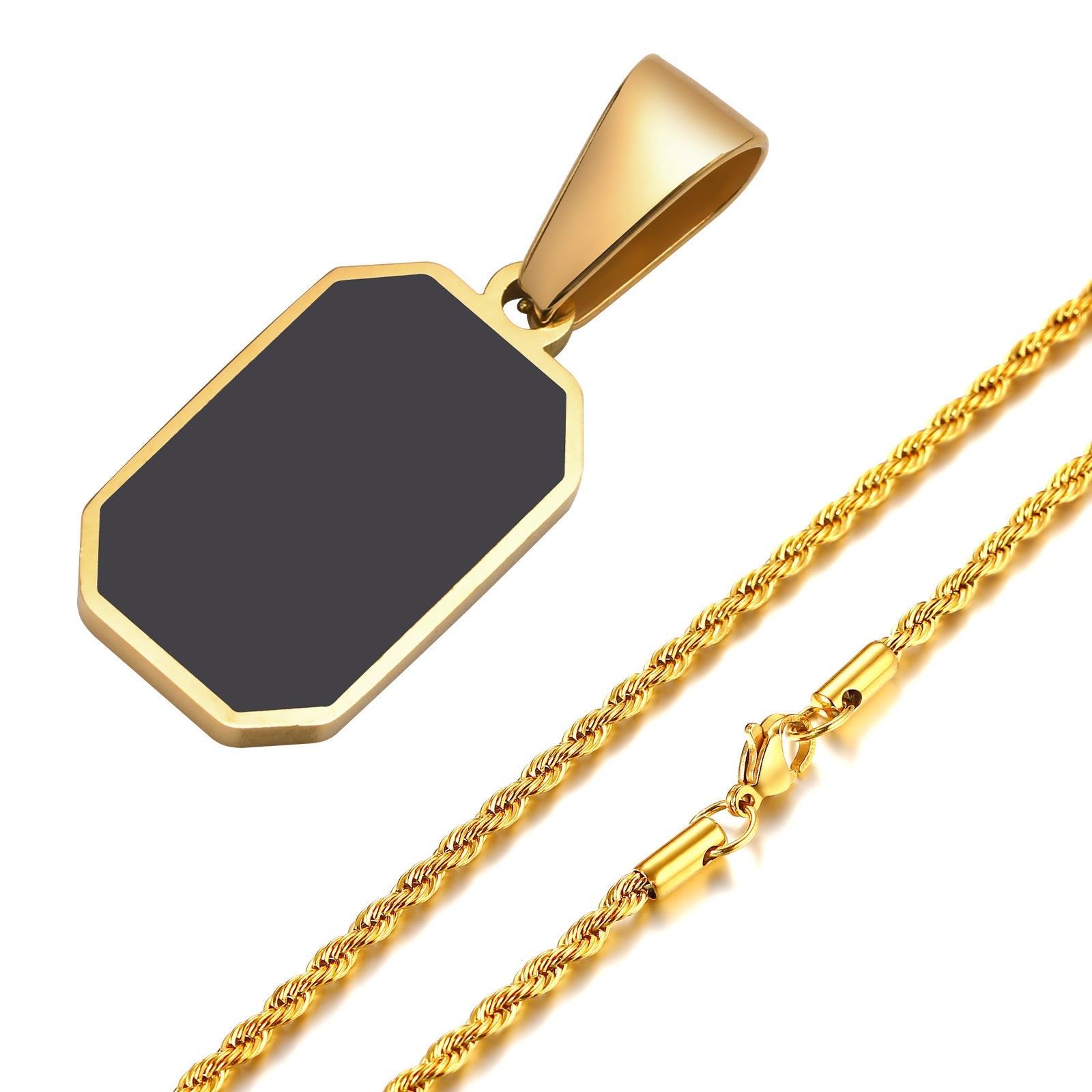 IL - Geometric Square Necklace with Black Enamel Rectangle Pendant