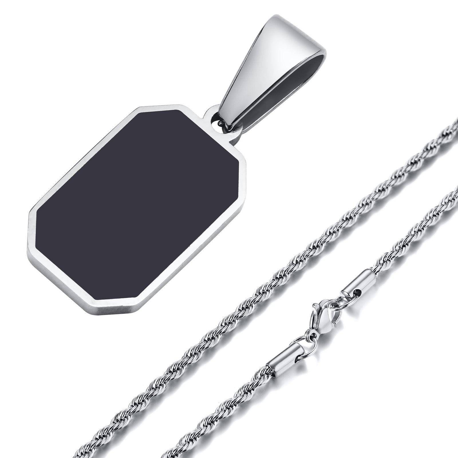 IL - Geometric Square Necklace with Black Enamel Rectangle Pendant