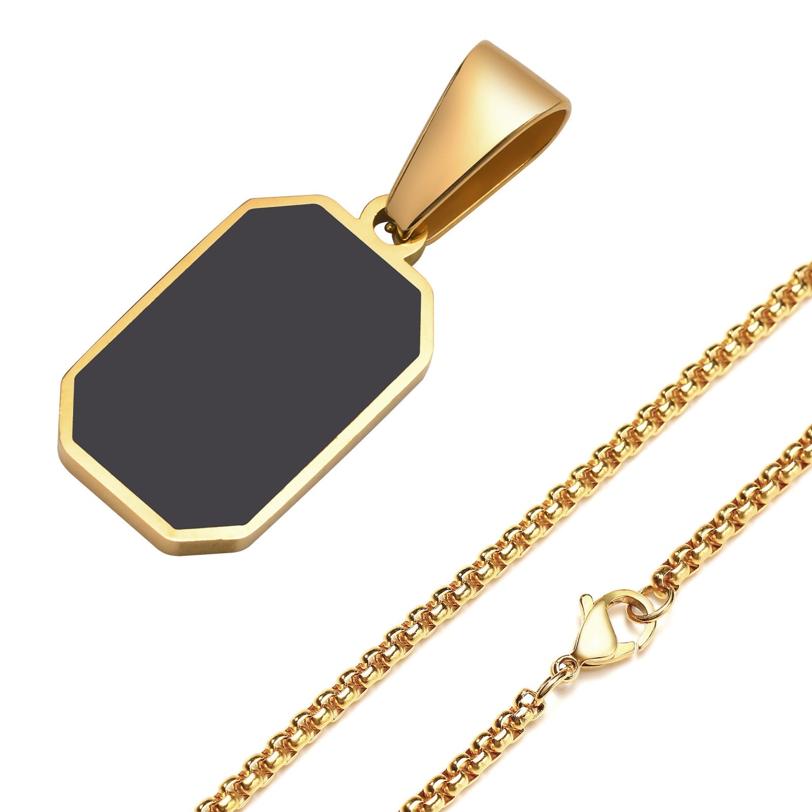 IL - Geometric Square Necklace with Black Enamel Rectangle Pendant