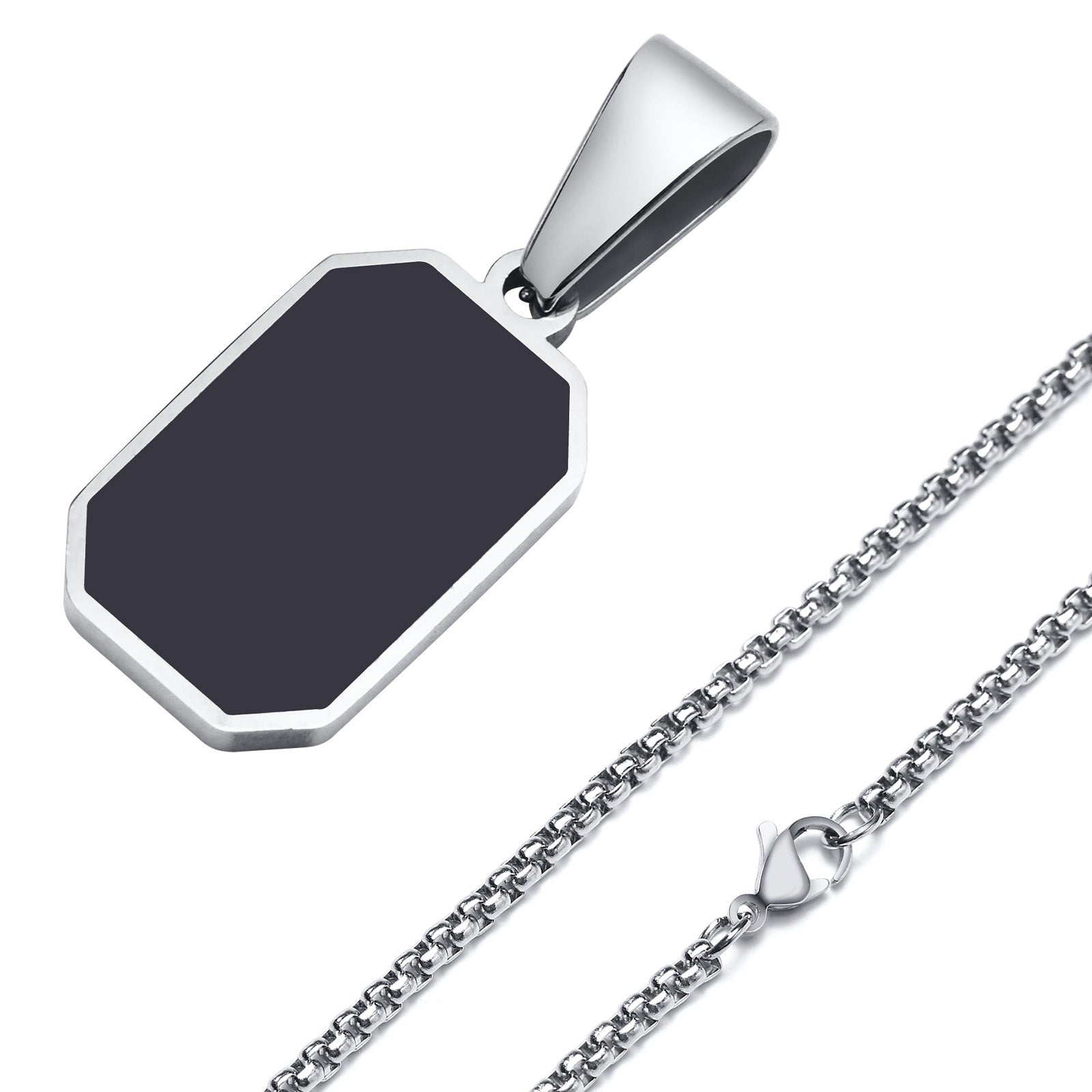 IL - Geometric Square Necklace with Black Enamel Rectangle Pendant