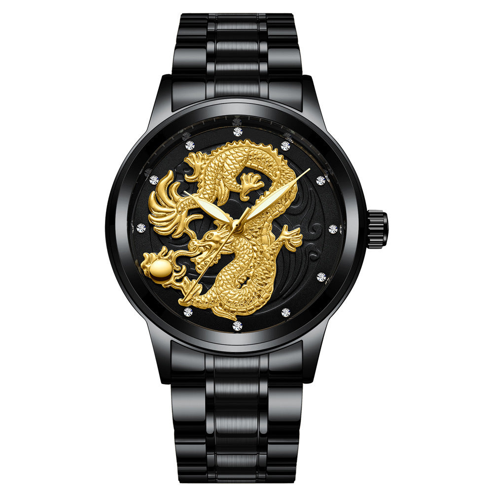 IL - Golden Stainless Steel Casual Watch Dragon Design, Waterproof, Lu –  infinityluxur